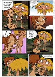 1boy 1girls arnold_shortman blonde_hair blowjob brown_hair casual comic dialogue fellatio female hey_arnold! human lulu_(hey_arnold) male male_nipples nickelodeon nipples nude outdoors pale_skin penis pussy skinny_dipping speech_bubble swimming teev testicles text