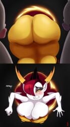 1girls 2boys ass ass_focus ass_in_dress big_ass big_breasts big_penis blush breasts bubble_ass bubble_butt clenched_teeth demon demon_girl dress fat_ass female hekapoo horns huge_ass huge_breasts implied_anal implied_doggystyle implied_double_penetration implied_sex implied_vaginal large_ass large_breasts massive_ass nipple_bulge partial_male penis portal red_eyes rolling_eyes ruined_makeup star_vs_the_forces_of_evil stuck stuck_in_portal stuck_in_wall text through_wall tight_clothing tight_dress tight_fit underground_(artist) veiny_penis voluptuous what_are_you_doing,_step_bro? yellow_sclera