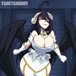 1girls 2d 2d_animation albedo_(overlord) animated areolae big black bouncing breasts eyeshadow female female_only figure hair hourglass mp4 music overlord_(maruyama) shorter_than_30_seconds solo sound succubus twistedgrim video