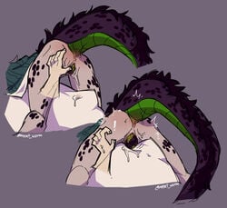 alternate_species anus bent_over birth black_hair blush body_markings cuntboy cuntboy_only demon_boy demon_slayer disembodied_hand dragon_boy dragon_horns dragon_tail egg egg_laying faceless facial_markings green_hair grey_skin gyutaro horns intersex kimetsu_no_yaiba kimono male_only meat_worm pussy_juice rear_view solo_focus sweat tail two_tone_hair uncensored