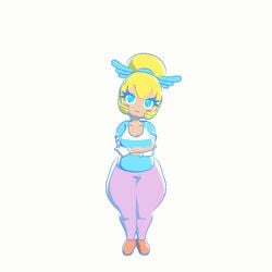 3d 3d_(artwork) angel animated ass balls big_ass blonde_hair blue_eyes breasts dickgirl erection fully_clothed futanari hair_ribbon halo large_ass large_penis monnodev nude original_character pants ponytail shirt shoes thighhighs video