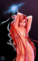 1boy 1girls 2010 black_bolt female human human_only husband_and_wife inhumans jaja316 light-skinned_female light-skinned_male light_skin male marvel medusa_(inhumans) nude nude_female red_hair straight straight_hair