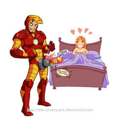 female iron_man male marvel pepper_potts straight_hair the-silverware tony_stark white_background