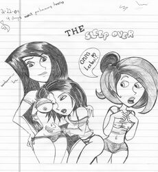 2009 bonnie_rockwaller disney female female_only human kim_possible monochrome multiple_females nipples shego smooth_fur straight_hair tagme themushroomking yuri