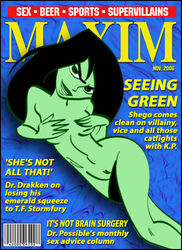 col_kink covering_breasts disney female female_only frontpage green_skin human kim_possible medium_breasts shego solo straight_hair tagme