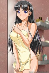 black_hair blue_eyes covering long_hair mizushima_asa naked_towel nude_cover pointy_chin sora_no_iro_mizu_no_iro tan tanline towel watermark