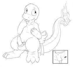 charmander fire male male_only monochrome nintendo pokémon_(species) pokemon pokemon_(species) pokemon_rgby solo tail tail_fire