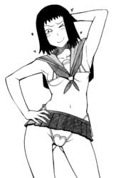 1girls female female_only kurata_tome line_art miniskirt mob_face mob_psycho_100 monochrome one_eye_closed pose shinku_p short_hair small_breasts smile solo standing string_bikini