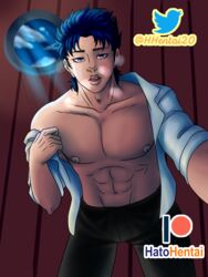 1boy bedroom bedroom_eyes blue_eyes blue_hair hhentai20 jojo's_bizarre_adventure jonathan_joestar male male_only muscular muscular_male nipples phantom_blood pov pov_eye_contact solo solo_male