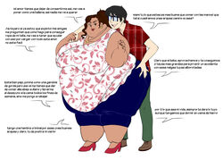 1boy 1girls after_transformation age_difference anastimafilia bbw beauty_mark brown_eyes clothed clothing comic dark-skinned_female double_chin earrings fat fat_legs fat_woman gender_transformation glasses grabbing_hips heels holding_ass holding_butt huge_ass huge_breasts identity_death latina latina_milf latinaification light-skinned_male milf morbidly_obese morbidly_obese_female mtf_transformation obese obese_female spanish_text speech_bubble ssbbw text transformation transformation_sequence translated wedding_ring wide_hips