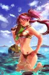 alternate_hairstyle artist_request bathing bikini bulkhead choker miko_nakadai pink_hair seaside swimsuit tattoo transformers transformers_prime twintails water_gun watergun