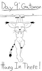 2021 anthro bandai_namco black_and_white breasts claws closed_eyes digimon digimon_(species) english_text felid female full-length_portrait gatomon genitals hang_in_there hi_res himitsu line_art mammal masturbation monochrome nipples nude portrait pussy sex_toy solo suspension text vaginal_masturbation vaginal_penetration vibrator