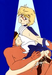 bishoujo_senshi_sailor_moon blonde_hair breasts censored clothed_sex clothing cowgirl_position cum double_penetration faceless_male female forced haruka_tenou intendou nipples penis pussy rape sailor_uranus sex short_hair skirt small_breasts sweat tears threesome tiara torn_clothes vaginal_penetration yajuu yutarou