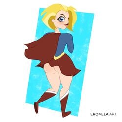 1girls ass big_ass blonde_hair blue_eyes dc dc_comics dc_super_hero_girls eromelaart female female_only kara_danvers kara_zor-el kryptonian no_panties rear_view short_hair solo solo_female supergirl superheroine upskirt