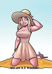 1girls blue_eyes bracelet clothed clothing color dress female female_focus female_only hat hi_res light-skinned_female light_skin pig pig_ears pig_girl pig_humanoid pink_skin pose rabies-t-lagomorph sand solo solo_female straw_de_widdle summer_hat tagme thick_thighs