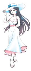 1girls black_hair blue_eyes color colored dress earrings ghost ghost_girl hat sandals smile summer_dress sundress supersatanson tagme white_dress white_hat