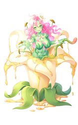 1futa alraune_(existence) breasts existence flower flower_in_hair futanari green_eyes green_skin intersex leaf looking_at_viewer nectar penis penis_tentacle pinchuu pink_hair plant plant_girl prehensile_penis smile tentacle