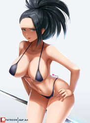 1girls abp_art bikini black_hair grey_eyes hand_on_hip huge_breasts looking_at_viewer momo_yaoyorozu my_hero_academia voluptuous