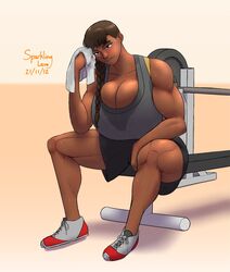 1girls breasts cleavage dark-skinned_female dark_skin female female_only huge_breasts mocha_(sparklinglava) muscles muscular muscular_female solo sparklinglava