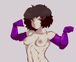 1girls agent_black_(iconoclasts) black_hair breasts exposed_breasts female female_only grey_body grey_skin iconoclasts naked nude nude_female prosthetic prosthetic_arm red_eyes scar scars short_hair small_breasts statixalex