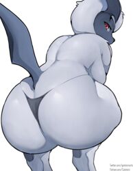 absol anthro ass ass_cleavage big_butt butt_crack clothed clothing crouching female fur gatotorii hi_res looking_at_viewer looking_back looking_back_at_viewer nintendo pokémon_(species) pokemon pokemon_(species) quality solo text thong topless underwear url video_games