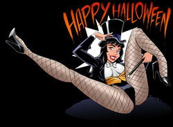 1girls black_hair blue_eyes crotch dc dc_comics female female_only fishnet_stockings fishnets halloween high_heels magician penerotic spread_legs straight_hair top_hat zatanna zatanna_zatara