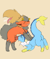 2021 all_fours ambiguous_gender animal_genitalia animal_penis balls blue_body bodily_fluids canid canine closed_eyes crisstail cum cum_in_mouth cum_inside cuntboy digital_media_(artwork) duo duo_focus eeveelution erection fellatio feral flareon fluffy fluffy_tail frill_(anatomy) fur genital_fluids genitals grey_body grey_fur group hi_res hybrid intersex intersex/male intersex_penetrated knot male male_penetrating male_penetrating_intersex mammal neck_tuft nintendo nipples oral orange_body orange_fur paw_on_back penetration penile penis pokémon_(species) pokemon sex simple_background sketch tongue tuft vaporeon video_games