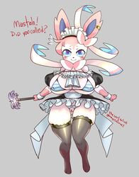 absurd_res anthro big_breasts breasts clothing crotchless_clothing crotchless_panties crotchless_underwear eeveelution female genitals hi_res maid_uniform nintendo panties pokémon_(species) pokemon pokemon_(species) pussy solo sylveon the_lost_artist underwear uniform video_games