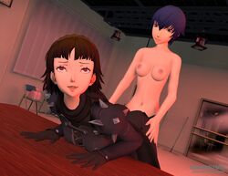 2girls 3d ass blue_hair breasts clothing female female_only femdom femsub from_behind from_behind_position human kikanshalewds makoto_niijima naked nipples nude nude_female pale_skin persona persona_4 persona_5 phantom_thief_suit sex shin_megami_tensei shirogane_naoto strap-on strapon tagme yuri