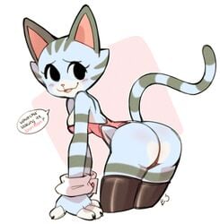 anthro ass_focus blue_fur feline leotard misswerehog solo solo_female