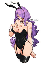 1girls alternate_costume areolae breasts bunny_ears bunny_girl bunnysuit camilla_(fire_emblem) camilla_(spring)_(fire_emblem) cleavage female fire_emblem fire_emblem_fates garter_straps hair_over_one_eye kuushiitake large_breasts long_hair nintendo purple_eyes purple_hair solo thighhighs very_long_hair wavy_hair