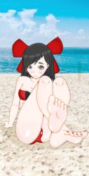 barefoot beach bikini black_hair female_only foot_fetish indie_virtual_youtuber red_nail_polish red_nails soles solo_female toes virtual_youtuber wilharcore yadidoll_zaotome youtube youtube_hispanic