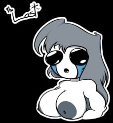 1girls areola breasts bust crying crying_with_eyes_open female female_only ghost ghost_girl grey_hair ketadune nipples open_mouth text the_binding_of_isaac the_lost_(ketadune) the_lost_(the_binding_of_isaac) white_body white_outline