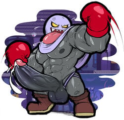 abs big_penis big_tongue boots boxing_gloves broozer cum cum_drip ghost gloves grey_body hexdisciple huge_cock hyper hyper_penis mario_(series) muscles muscular muscular_male new_super_mario_bros. nintendo nipples pecs red_boxing_gloves red_gloves sheet shoes solo tongue_out