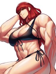 abs bikini breasts chainsaw_man extreme_muscles female makima_(chainsaw_man) muscles muscular_female orange_eyes pecs red_hair smile solo sotcho thong yellow_eyes