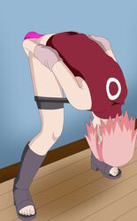 1girls bent_over boots dildo elbow_pads female female_only glory_hole knee_boots long_hair looking_down masturbation naruto naruto_(series) naruto_shippuden open_toe_shoes pink_hair rantuahelax sakura_haruno sex_toy shorts_down sleeveless sleeveless_shirt solo solo_focus spread_ass spreading standing standing_sex suction_cup_dildo