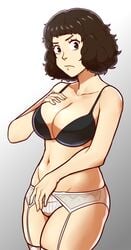 91m10 black_bra bra breasts brown_hair female female_focus female_only floofy_hair light-skinned_female looking_at_viewer persona persona_5 sadayo_kawakami shin_megami_tensei short_hair solo solo_female thighs voluptuous