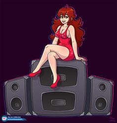 1girls big_breasts blueumbra brown_eyes brown_hair dress fanart female female_only friday_night_funkin girlfriend_(friday_night_funkin) high_heels looking_at_viewer nails newgrounds red_dress shoes signature simple_background smiling smiling_at_viewer sparkles sparkling_dress speaker speakers thighs watermark