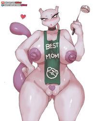 anthro anthrofied apron apron_only big_breasts blush breasts clothing curvy_figure english_text female fingers genitals girlsay hand_on_hip heart hi_res huge_breasts ineffective_clothing legendary_pokémon mature_female mewtwo mostly_nude multicolored_body nintendo nipples open_mouth patreon pokémorph pokemon pokemon_(species) portrait purple_body purple_eyes pussy simple_background solo standing subscribestar text thick_thighs three-quarter_portrait two_tone_body url video_games voluptuous white_background white_body wide_hips