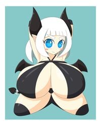 1girls big_breasts blue_eyes breasts dannyiac female gloves horn imp kneehighs original original_character shortstack tail white_hair wings