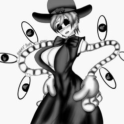 big_breasts black_and_white black_eyes braian_rojo breasts dress hat mob_face peacock_(skullgirls) short_hair skullgirls