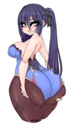 artist_name ass ass_grab ass_support bangs big_ass black_hair breasts ein457 female genshin_impact grabbing_own_ass green_eyes highres huge_ass large_ass large_breasts leotard long_hair massive_ass mona_(genshin_impact) pantyhose solo thick_ass thick_thighs thighs transparent_background twintails wide_hips