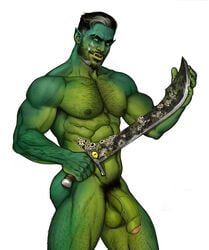 1boy abs artist_request balls ballsack barnacles beard big_penis black_hair body_hair critical_role critical_role:_the_mighty_nein edit facial_hair facial_scar fjord_(critical_role) foreskin foreskin_folds green_skin half-orc huge_cock humanoid intact male male_nipples male_only male_pubic_hair manly masculine mature_male muscles muscular_male nude_male orc orc_male partially_retracted_foreskin pecs penis pointy_ears pubes salt_and_pepper_hair scars scrotum semi-erect solo sword testicles tusks uncensored uncut veiny_penis yellow_eyes