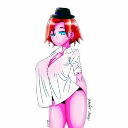 big_breasts blue_eyes braian_rojo clothing female gabo_(la_zona_de_gabo) la_zona_de_gabo pink_skin red_hair rule_63 short_hair white_background youtube youtube_hispanic