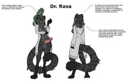 2021 ambiguous_gender anthro balls black_body black_fur breasts clothed clothing digital_media_(artwork) digitigrade dr._rasa_(ruaidri) duo english_text erection felid feral fur genitals grey_balls grey_body grey_fur gynomorph hi_res hoodie humanoid_genitalia humanoid_penis hypnolizard intersex lizard long_tail mammal melanistic mind_control model_sheet nipples pantherine partially_clothed paws penis pink_penis reptile ruaidri scalie simple_background standing story story_in_description text tiger topwear white_background