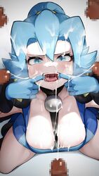 1girls 5boys alternate_breast_size alternate_hairstyle areola areola_slip areolae bangs between_breasts big_breasts big_eyes blue_eyes blue_hair blunt_bangs blush breasts bukkake censored censored_penis clair_(pokemon) cleavage cum cum_drip cum_everywhere cum_in_mouth cum_on_body cum_on_breasts cum_on_chest cum_on_face cum_on_hair cum_on_hand cum_on_tongue cum_string cum_trail cumdrip cumshot dark-skinned_male eating_cum eye_contact eyelashes facial female female_focus fingers_in_mouth game_freak gloves gokkun grey_background gym_leader hair_between_eyes hi_res high_resolution highres hizake interracial kashu_(hizake) large_breasts leaning_forward light-skinned_female light_skin looking_at_viewer looking_up mosaic_censoring multiple_boys nintendo open_mouth pokemon pokemon_gsc pokemon_hgss ponytail saliva sex sidelocks simple_background swallowing sweatdrop tied_hair tongue upper_teeth viewed_from_above wide_eyed