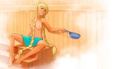 1girls areolae blonde_hair blue_eyes breasts color colored drsmolev everlasting_summer female female_only long_hair looking_at_viewer nipples sauna sitting slavya_(everlasting_summer) solo solo_female spread_legs steam tagme towel towel_only