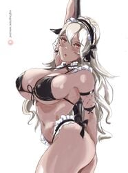 1girls alternate_costume ass bare_thighs bikini breasts corrin_(fire_emblem) corrin_(fire_emblem)_(female) dancing dreyfos fire_emblem fire_emblem_fates grey_hair large_breasts long_hair looking_at_viewer maid nintendo open_mouth pole pole_dancing pose red_eyes sideboob skindentation solo stripper_pole thighs underboob very_long_hair white_hair