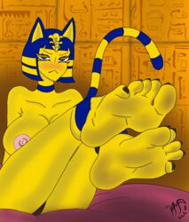 1girls 2021 animal_crossing ankha ankha_ride_(minus8) big_ass big_breasts blue_eyes blue_hair breasts cat_ears cat_tail dirty_feet embarrassed feet feet_up female nintendo nipples panties self_upload soles solo toes vamp666s