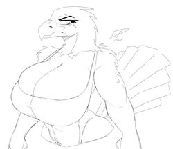 anthro bald_eagle big_breasts bird bird_girl bird_tail breasts dpronin eagle eyelashes feathers female female_only hips scar simple_background tail